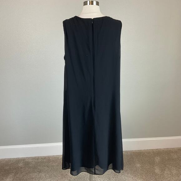 Black Beaded Chiffon Shift Cocktail Dress with Capelet Size 16W SLNY Cut Out - Picture 7 of 13